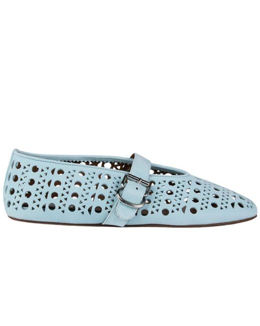 Alaïa Blue Perforated Nappa Leather Ballerina Flats