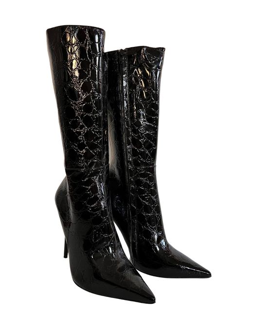 ALDO Black Crock Embossed Patent Leather Boots