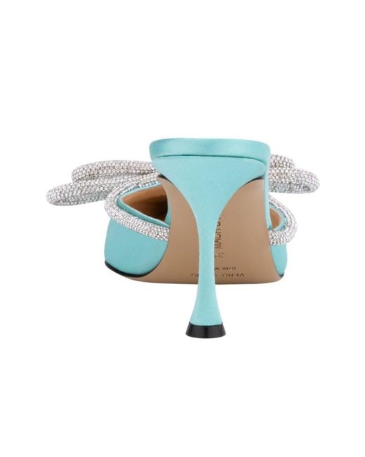 Mach & Mach Blue Double Bow Satin Mules
