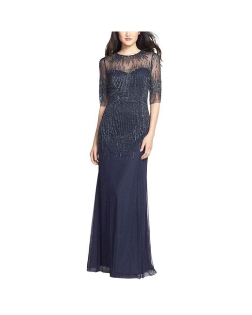 Adrianna Papell Synthetic Embellished Illusion Jewel Sheath Gown in Blue -  Lyst