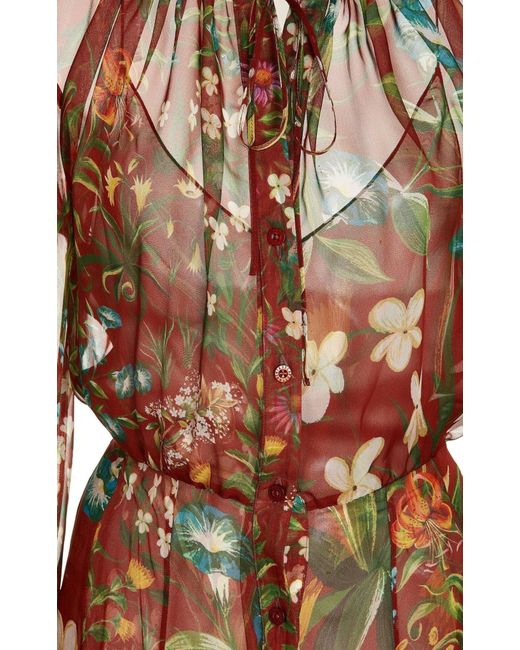 Oscar de la Renta Brown Silk Chiffon Midi Dress
