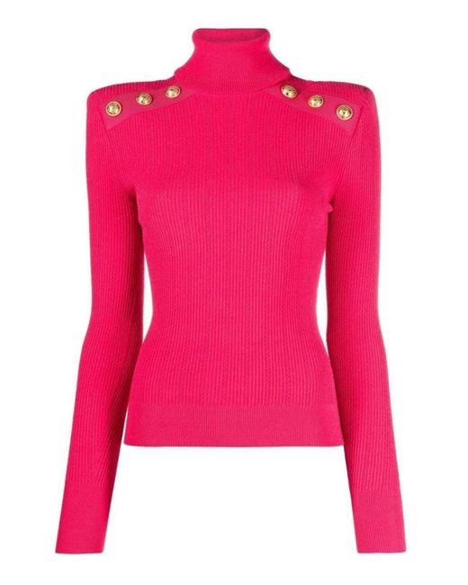 Balmain Pink Rib-knit Turtleneck Jumper Fr 44 (us 12)
