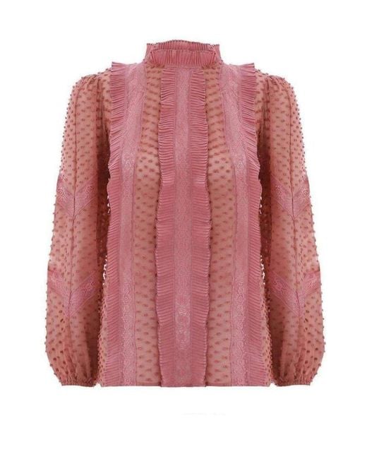Zimmermann Pink Unbridled Spliced Silk Blouse S