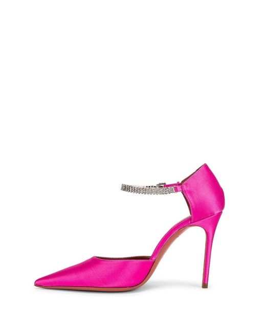 AMINA MUADDI Ursina Pink Satin Pumps