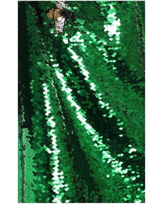 Dolce & Gabbana Green Banana Leaf Sequin Mesh Mini Dress