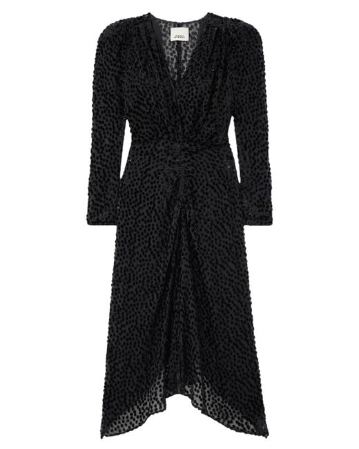 Isabel Marant Black Maray Metallic Printed Silk Midi Dress