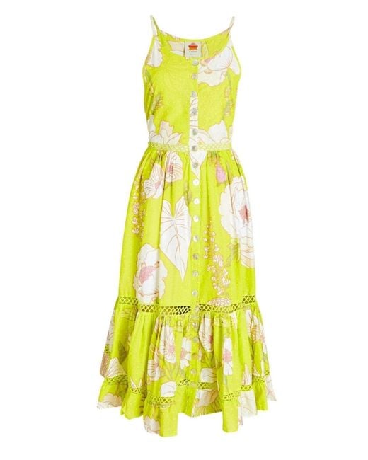 Farm Rio Yellow Neon Garden Cotton Midi Dress