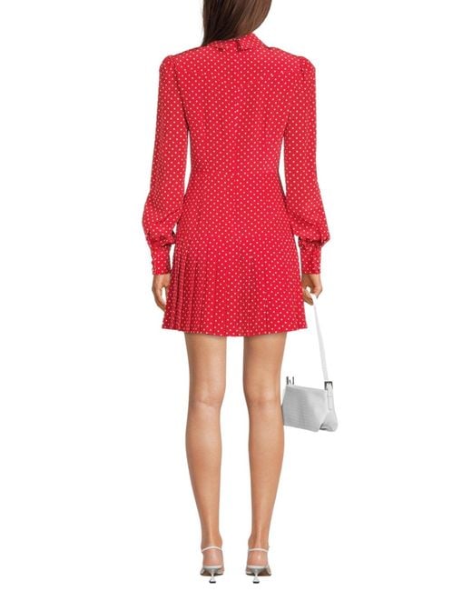 Alessandra Rich Red Polka Dot Print Silk Shirt Dress