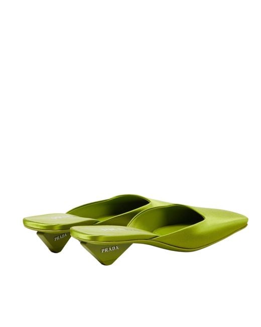 Prada Square-toe Satin Mules in Green | Lyst