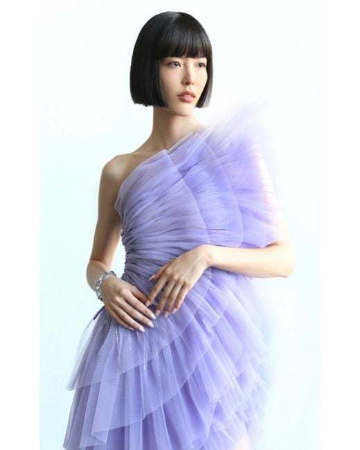 Pamella Roland Purple Pleated Tulle Mini Dress
