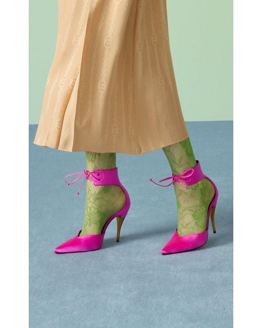 Gucci Purple Lace-up Pink Satin Pumps