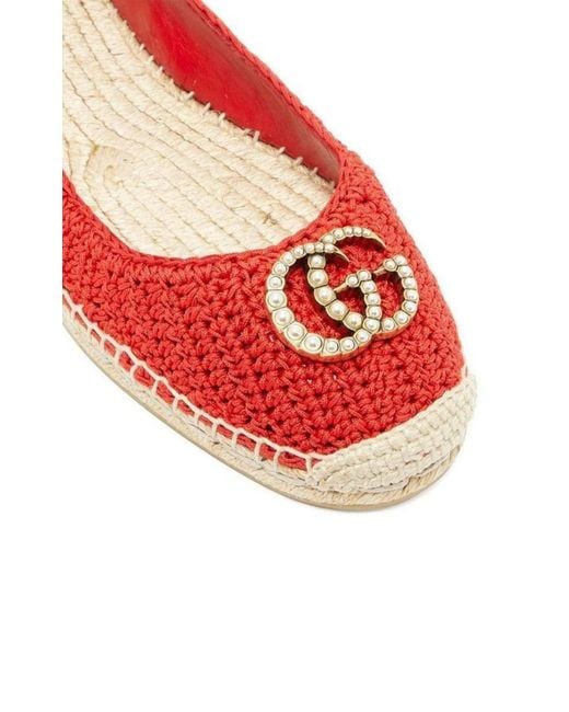 Gucci Red Lilibeth GG Faux Pearl-embellished Espadrilles
