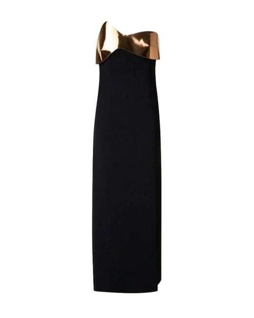 Akris Black Midi Cocktail Dress With Gold Leather Detail