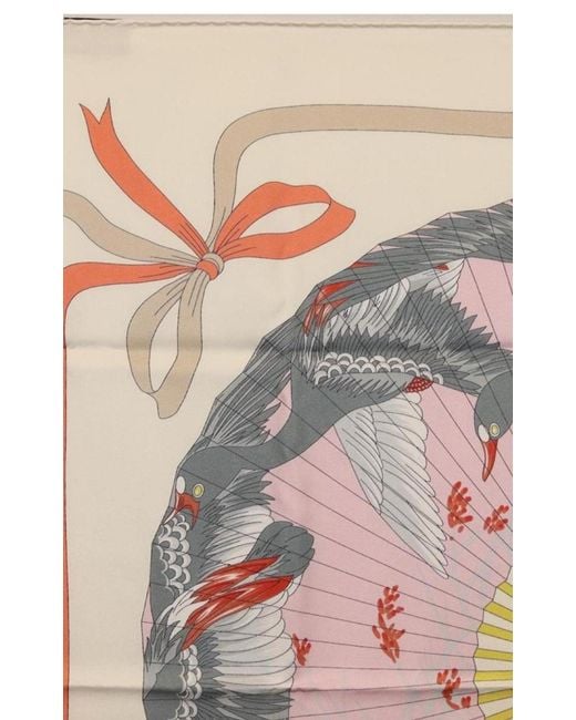 Gucci Multicolor Fly Swan Print Silk Scarf
