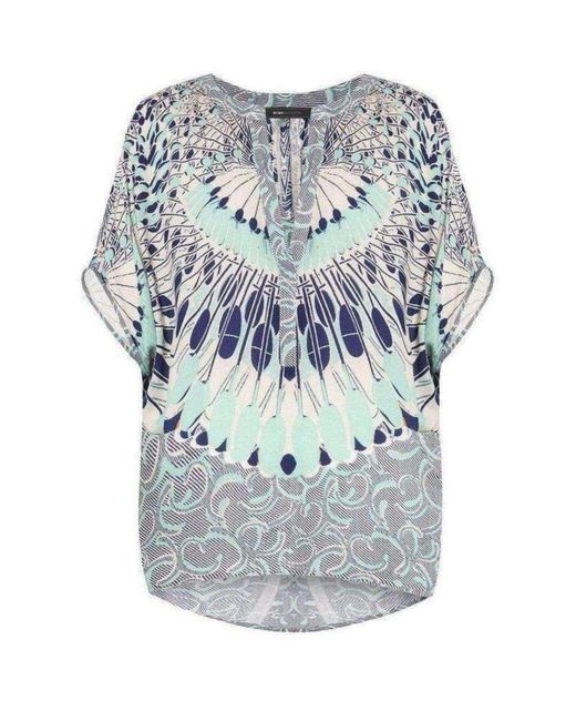 BCBGMAXAZRIA Blue Ayanna Oversized Printed Top