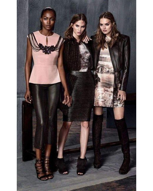 BCBGMAXAZRIA Gray Metallic Foil Leger Pencil Skirt