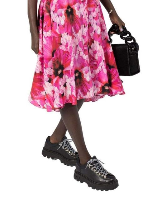 McQueen Orchid Pink Floral Print Endangered Silk Midi Dress