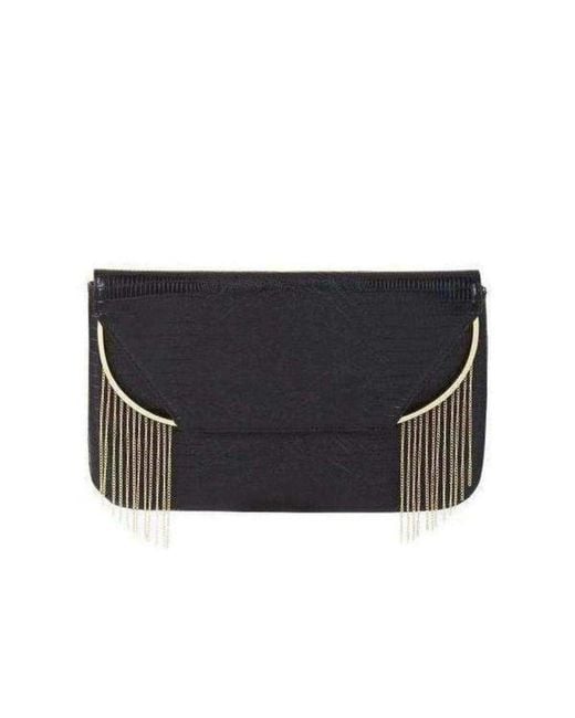 BCBGMAXAZRIA Black Snake Embossed Chain Fringe Clutch