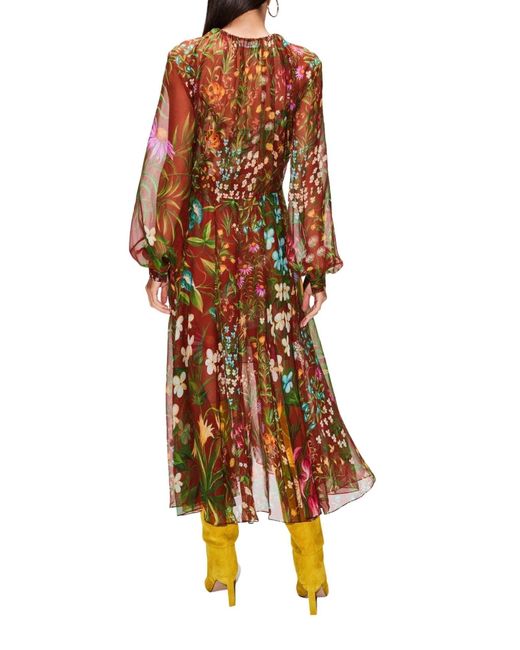 Oscar de la Renta Brown Silk Chiffon Midi Dress