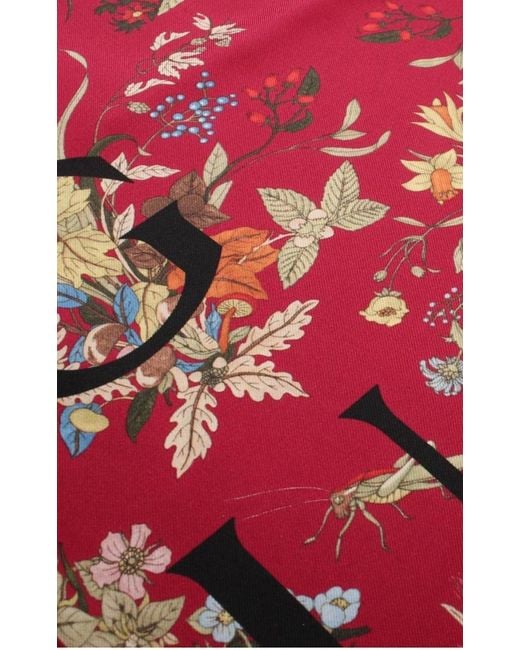 Gucci Red 100th Anniversary Floral Silk Scarf Burgundy