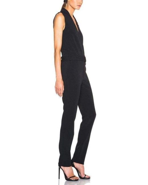 Mugler Blue Sleeveless Stretch Crepe Jumpsuit