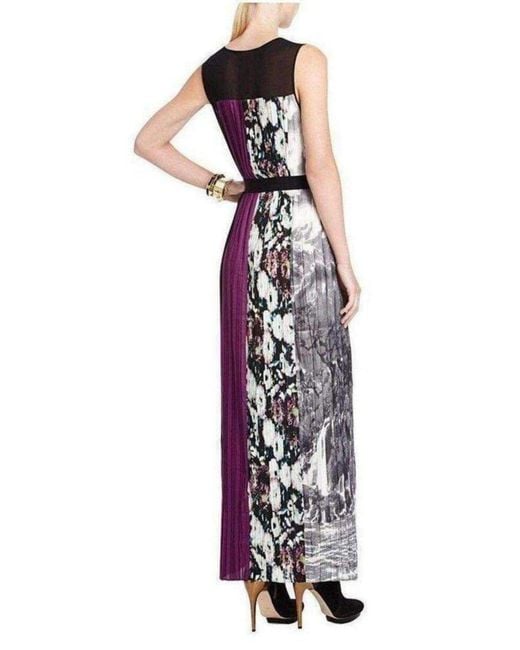 BCBGMAXAZRIA Purple Cerise Pleated Color Block Dress
