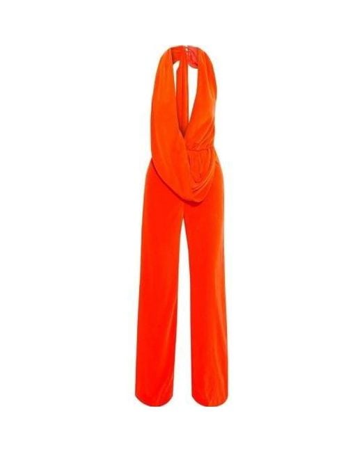 Area Red Draped Cowl Jumpsuit