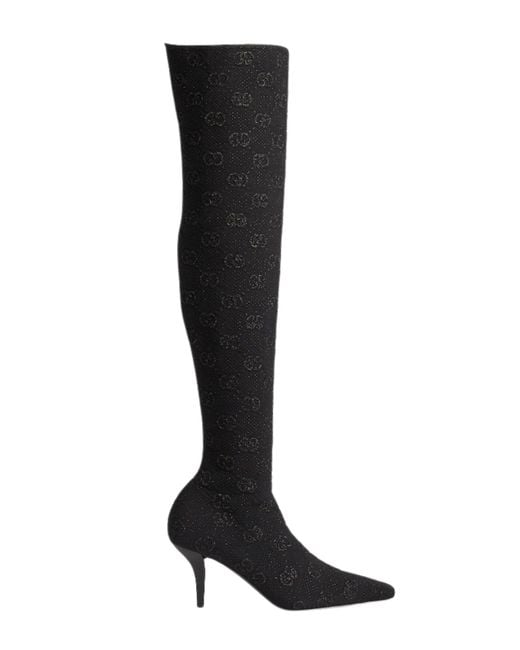Gucci Black Demi Shimmer GG Over-the-knee Boots