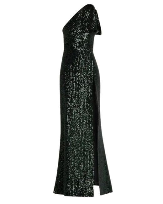 Elie Saab Black Green Sequinned Velvet One-shoulder Dress