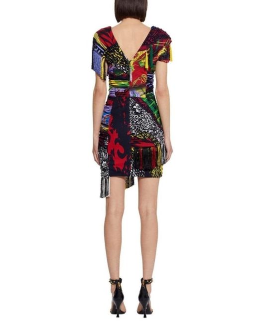 Versace Multicolor Mega Mix Print Fringe Mini Dress