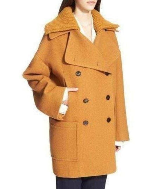 Chloé Brown Rib Knit Collar Double Breasted Wool Coat
