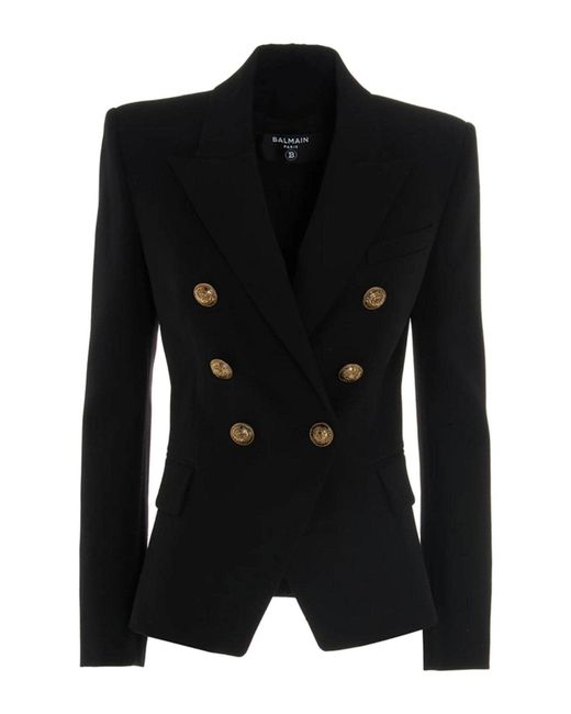 Balmain Black Classic Double-breasted Wool Blazer