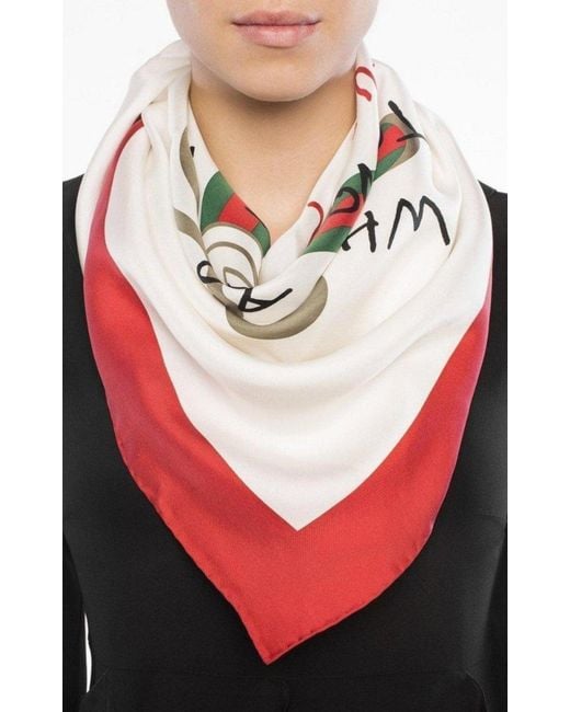 Gucci Red Future Foulard Silk Scarf L
