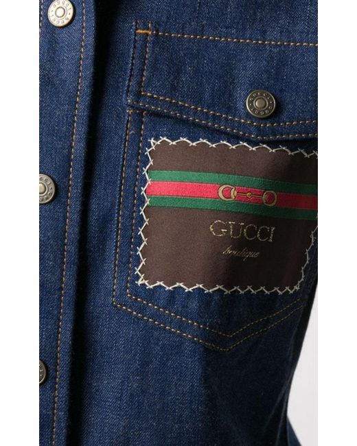 Gucci Blue Logo-patch Denim Shirt