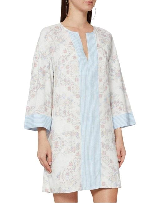 BCBGMAXAZRIA White Contrast Trim Floral Print Tunic Dress