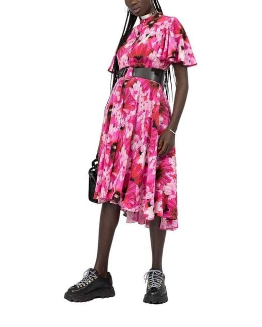 McQueen Orchid Pink Floral Print Endangered Silk Midi Dress
