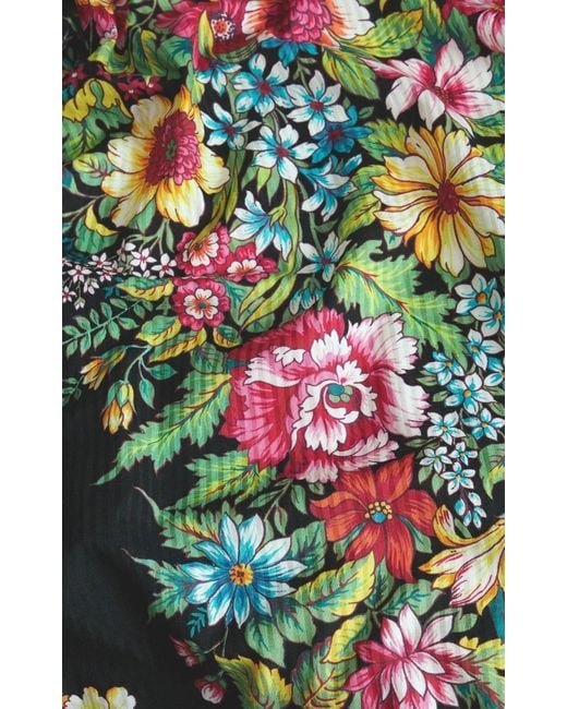 Etro Green Floral Print Cotton Silk Wrap Midi Skirt