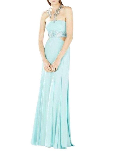 BCBGMAXAZRIA Blue Axelle Strapless Waist Cutout Gown
