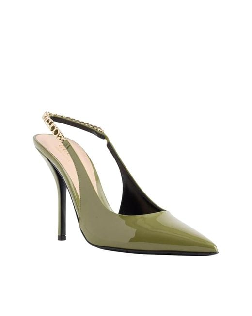 Gucci Green Double Strap Patent Leather Sandals With GG Hardware