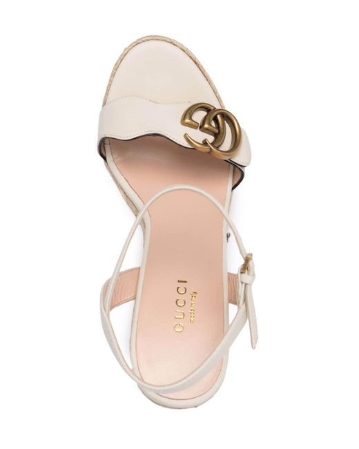 Gucci Natural Leather Wedge Espadrille Sandals