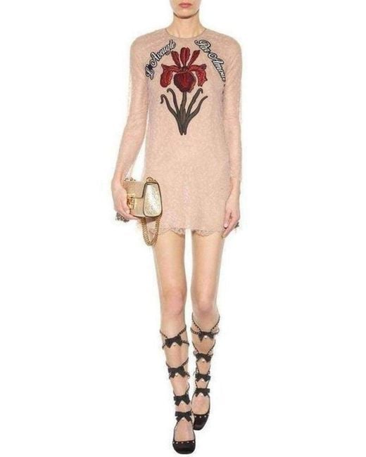 Gucci Natural Nude Lace Embroidered Dress