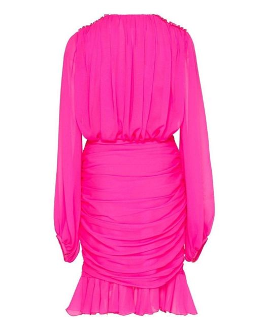 Giambattista Valli Pink Ruched Neon Silk-chiffon Mini Dress