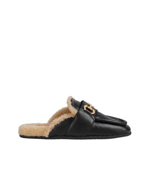 Gucci Black Ariel Horsebit Fur Slippers Mules
