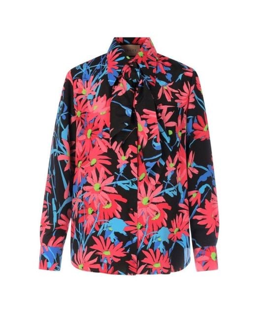 Gucci Red X Ken Scott Floral Print Silk Shirt