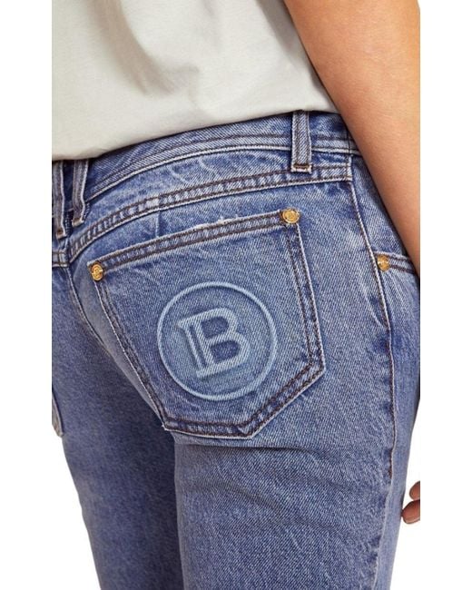 Balmain Blue Monogram Low-rise Bootcut Jeans