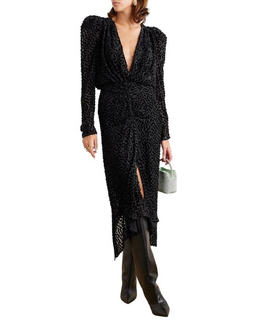 Isabel Marant Black Maray Metallic Printed Silk Midi Dress