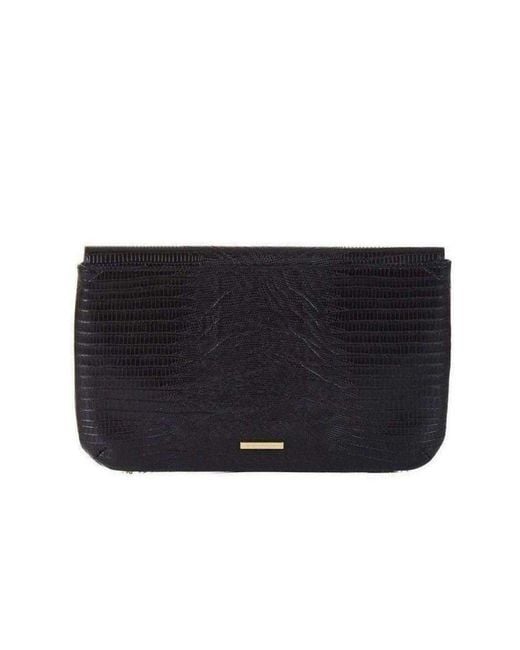 BCBGMAXAZRIA Black Snake Embossed Chain Fringe Clutch