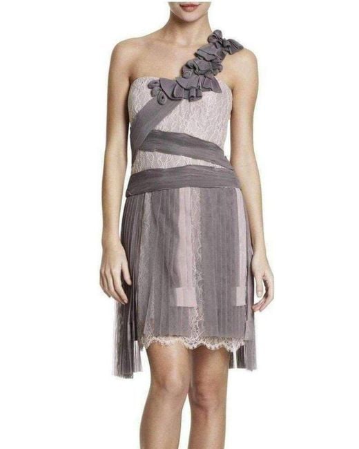 BCBGMAXAZRIA Red Pleated Contrast Lace Dress