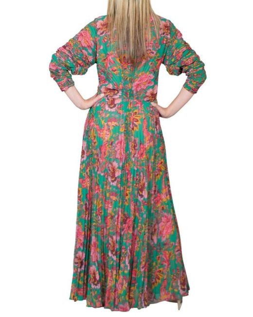 Etro Brown Ying Yang Micro-print Pleated Chiffon Gown It 44 ( Us 8 )