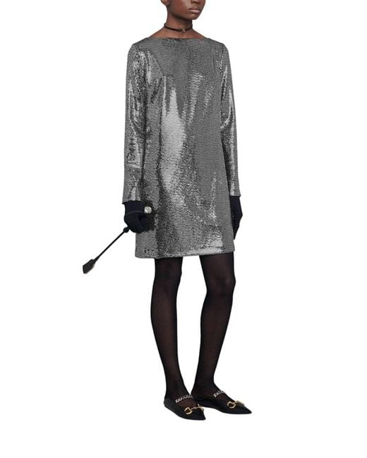 Gucci Gray Metallic Dotted Jersey Dress